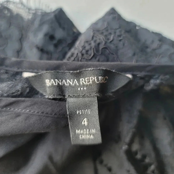 Banana Republic Womenz Black Lace Shift Dress 3/4 Bell Sleeves Mini Petite 4 4P - Picture 5 of 10
